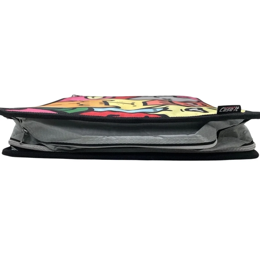 Case-it 3-Ring Zipper Binder Multi-Color Doodle Monster Print Expandable 2 inch